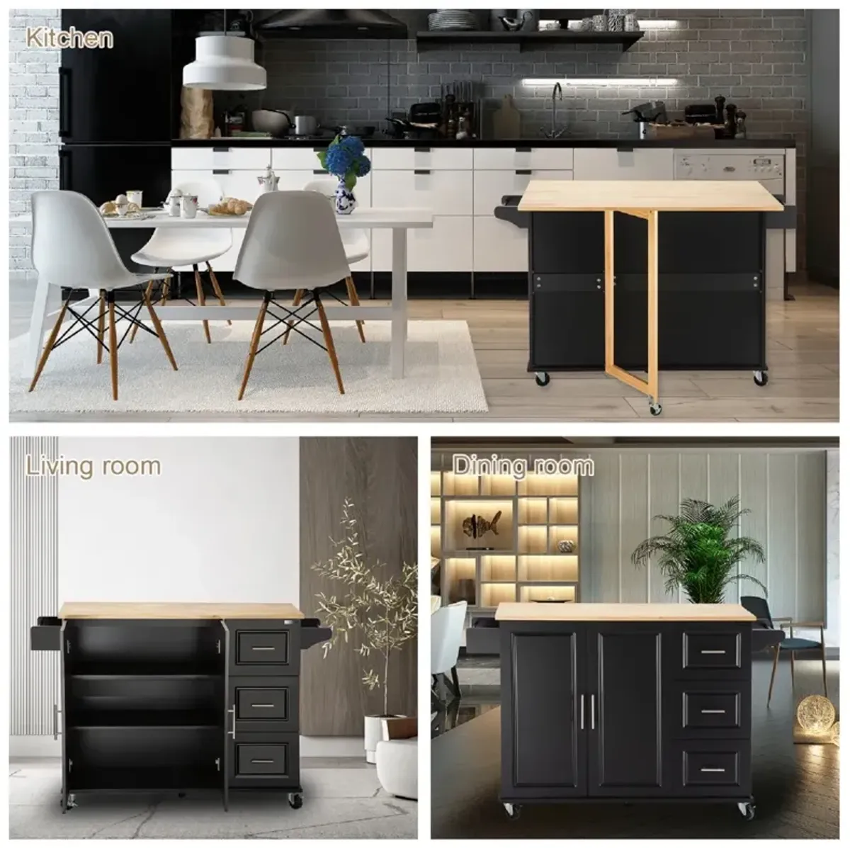 Streamdale Mobile Kitchen Island with Extendable Table