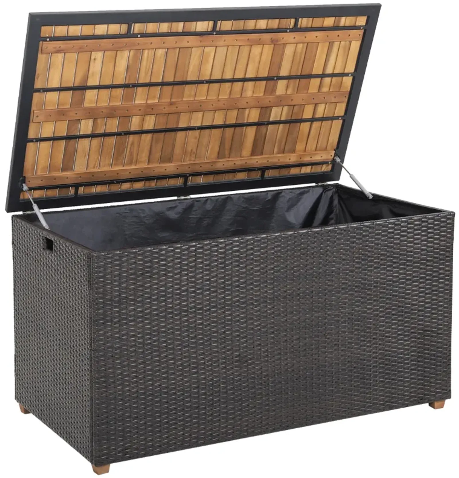 134 Gallon Rattan Storage Box with Zippered Liner and Solid Acacia Wood Top