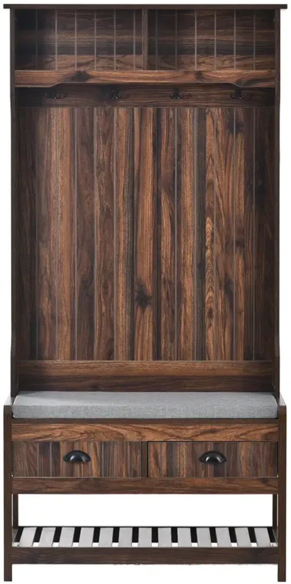 Merax Multifunctional Coat Rack Hall Tree with 4 Hooks and Hinged Lid