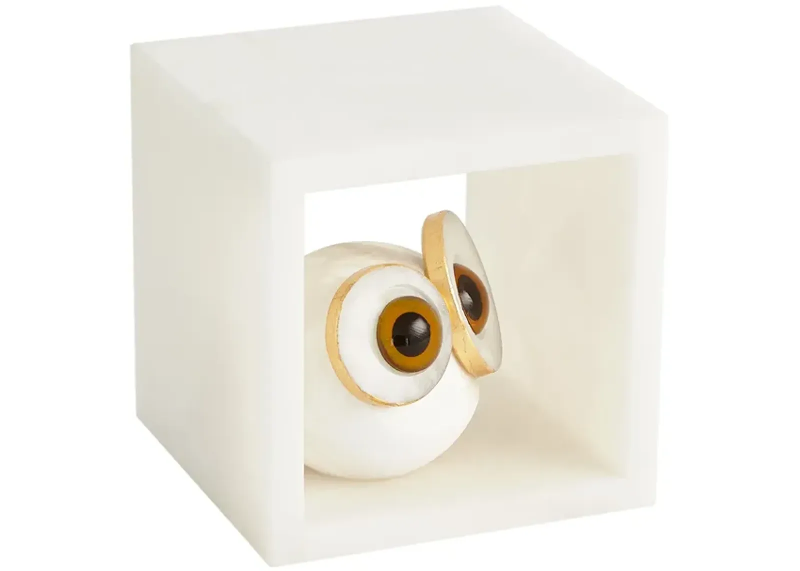 Alabaster Big Eyed Owl in Cube