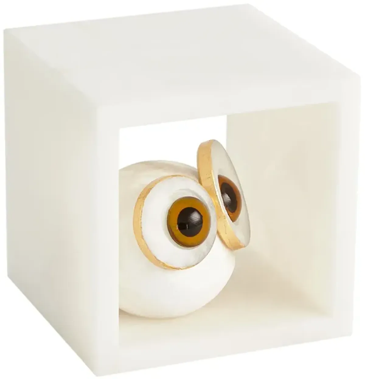 Alabaster Big Eyed Owl in Cube