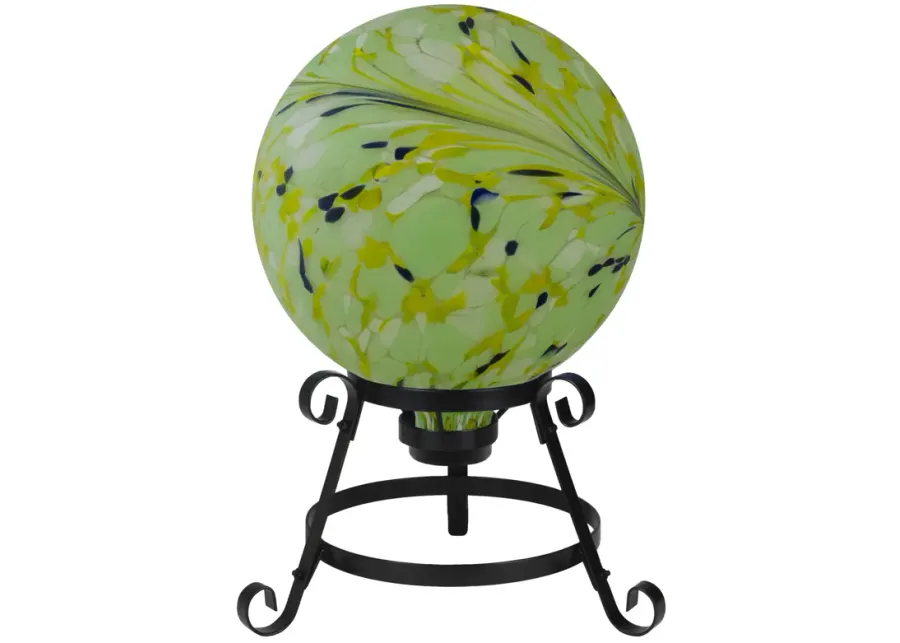 10" Yellow and Green Hand Painted Swirled Outdoor Patio Garden Gazing Ball