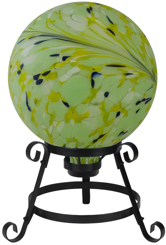 10" Yellow and Green Hand Painted Swirled Outdoor Patio Garden Gazing Ball