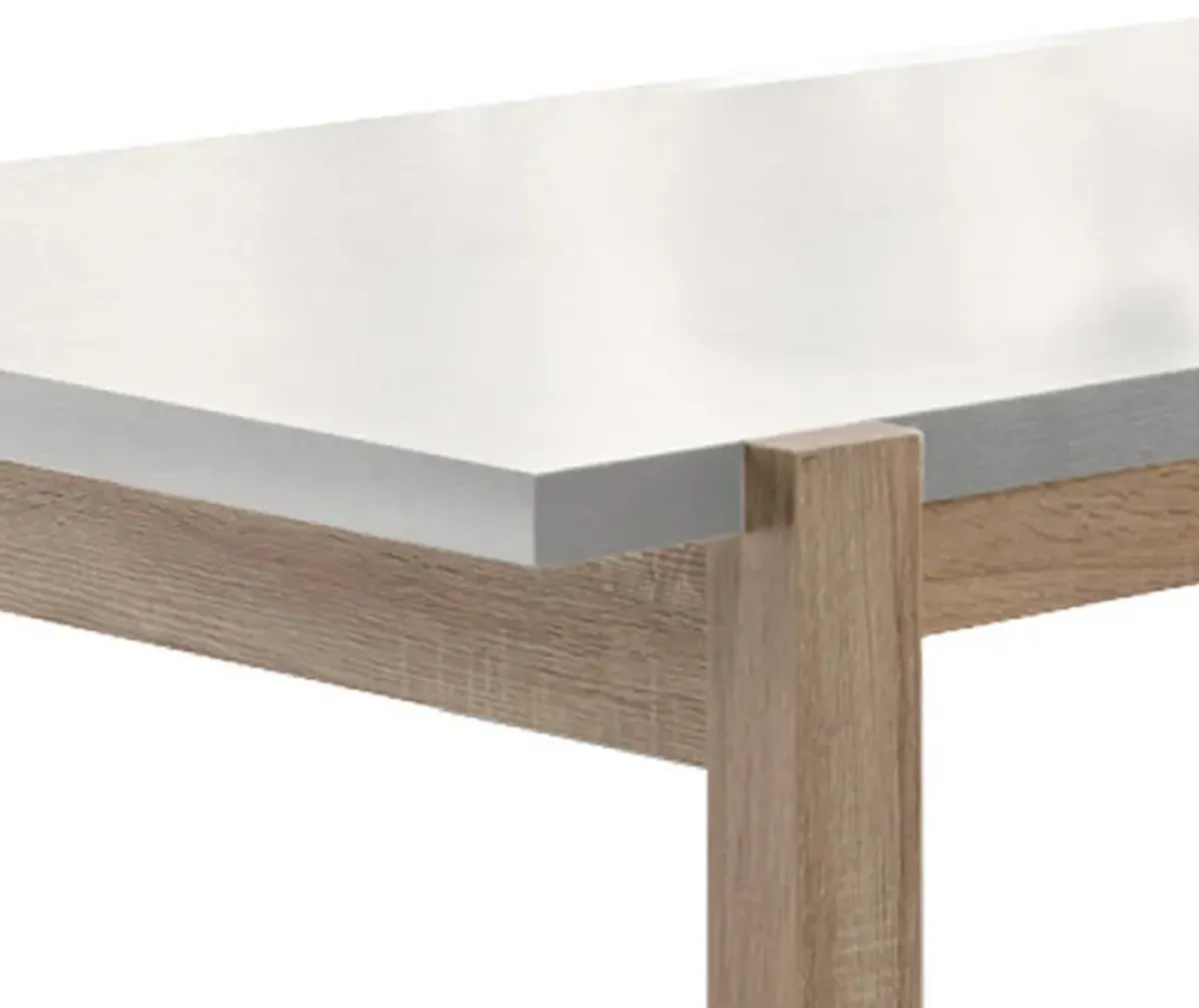 Rectangular Wooden Dining Table with Straight Legs, White and Brown - Benzara
