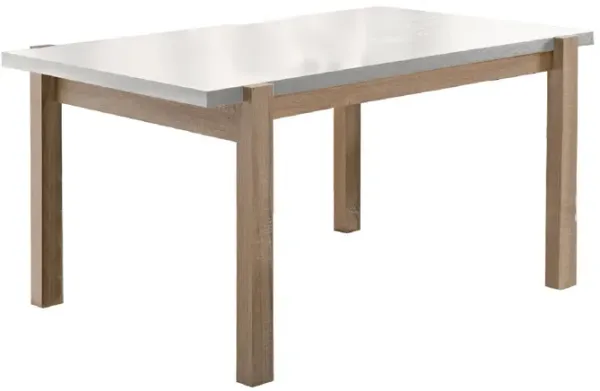 Rectangular Wooden Dining Table with Straight Legs, White and Brown - Benzara