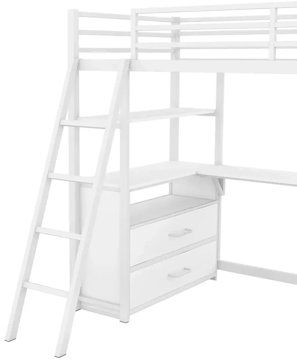 Merax Metal&Wood Loft Bed with Desk and Shelves