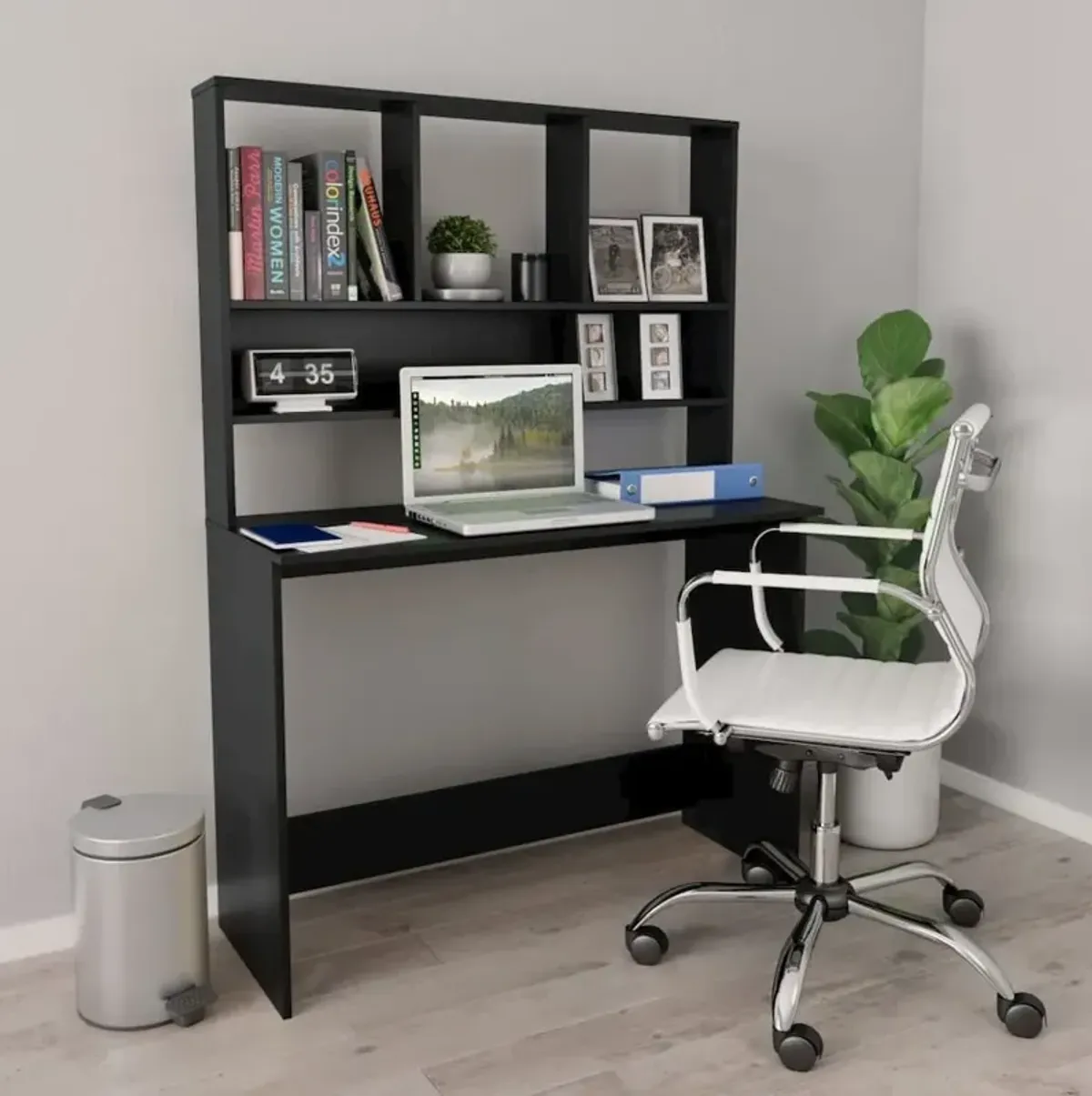 vidaXL Desk with Shelves Black 43.3"x17.7"x61.8" Chipboard