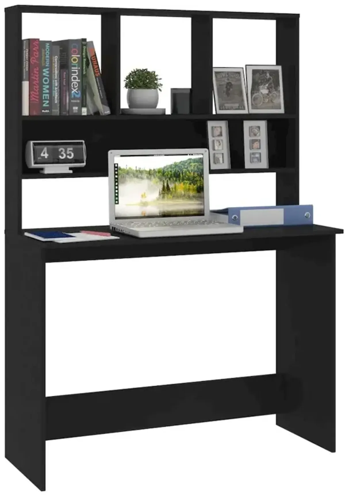 vidaXL Desk with Shelves Black 43.3"x17.7"x61.8" Chipboard