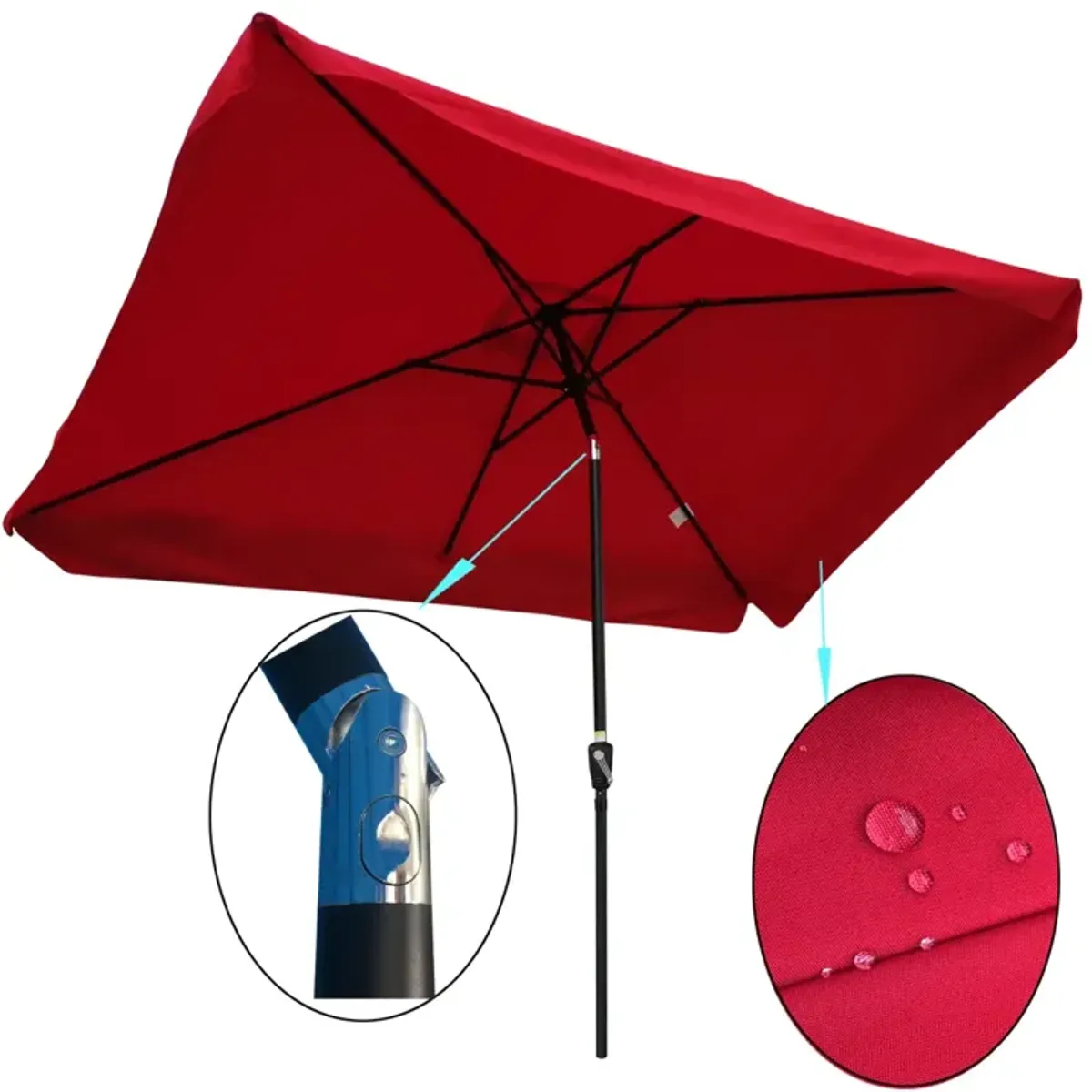 10 X 6.5FT Rectangular Patio Umbrella Outdoor Market Umbrellas With Crank And Push Button