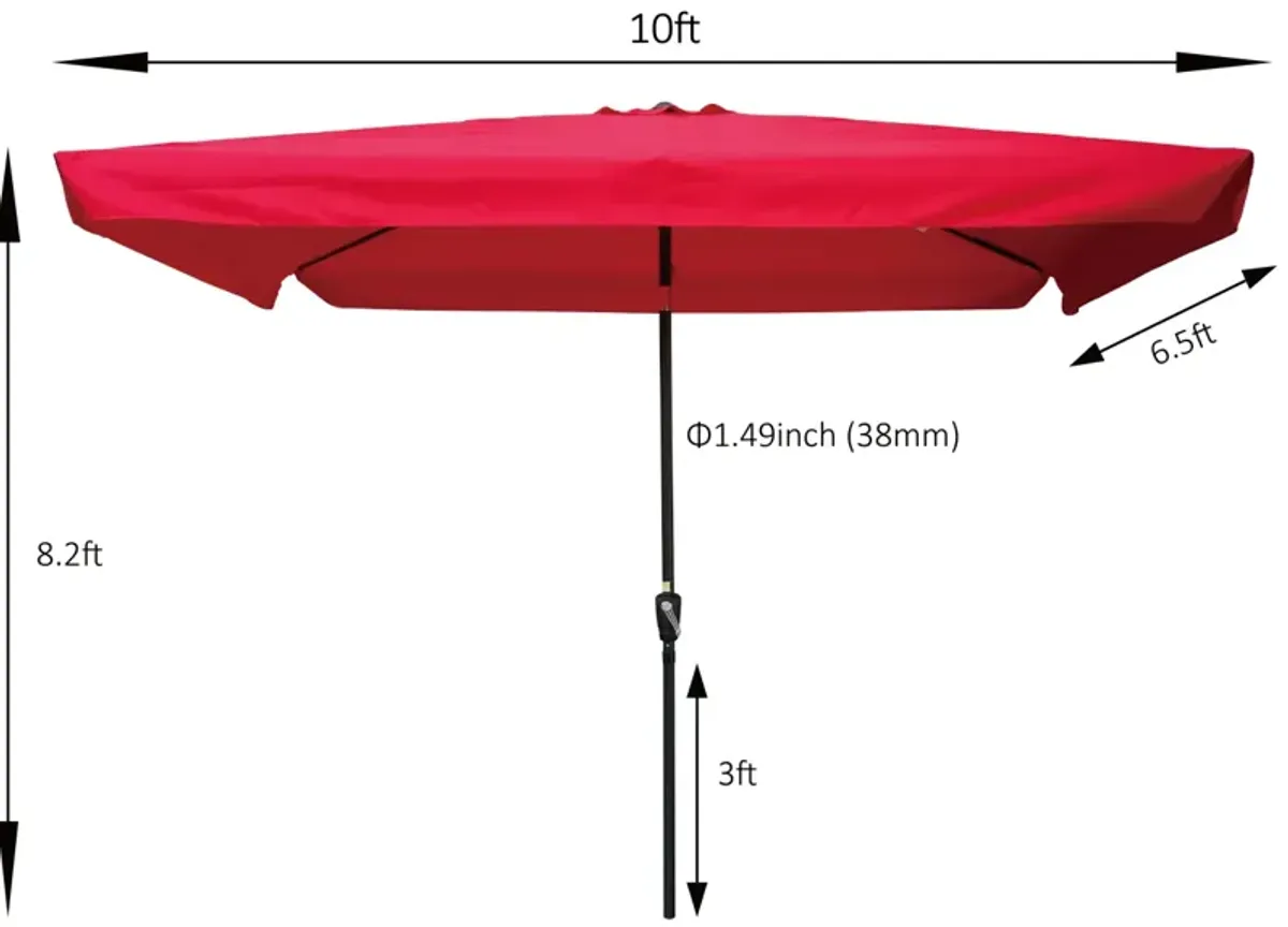 10 X 6.5FT Rectangular Patio Umbrella Outdoor Market Umbrellas With Crank And Push Button