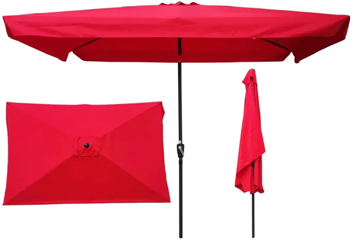 10 X 6.5FT Rectangular Patio Umbrella Outdoor Market Umbrellas With Crank And Push Button