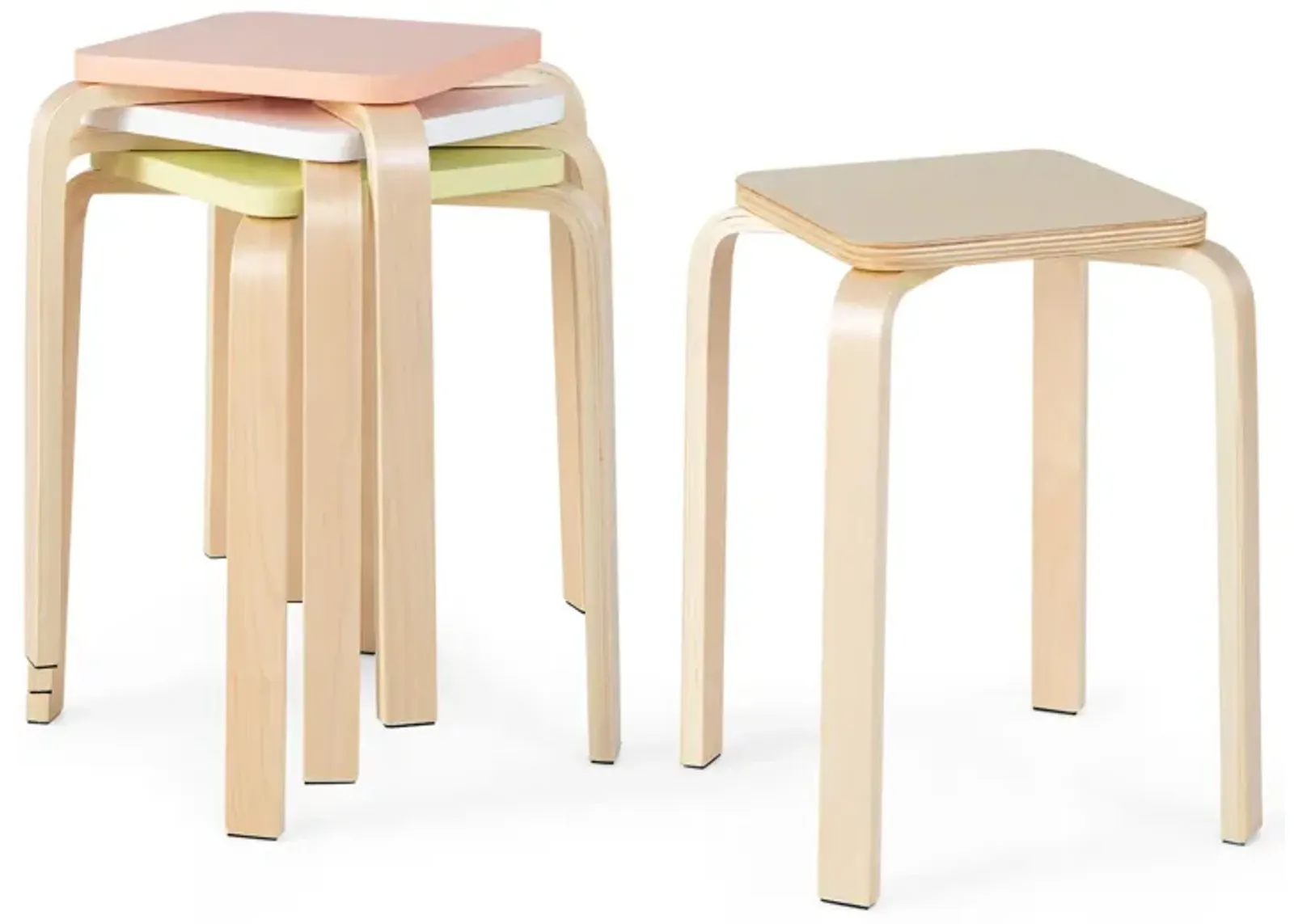 Stackable Stools Set of 4 with Square Top and Rounded Corners