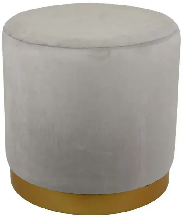 Mindy Ottoman, Light Gray Velvet and Gold Metal Base, Round 19 Inch - Benzara