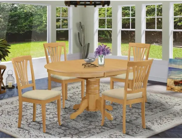 5 Pc Dining room set-Oval Dining Table with Leaf and 4 Dining Chairs in Oak