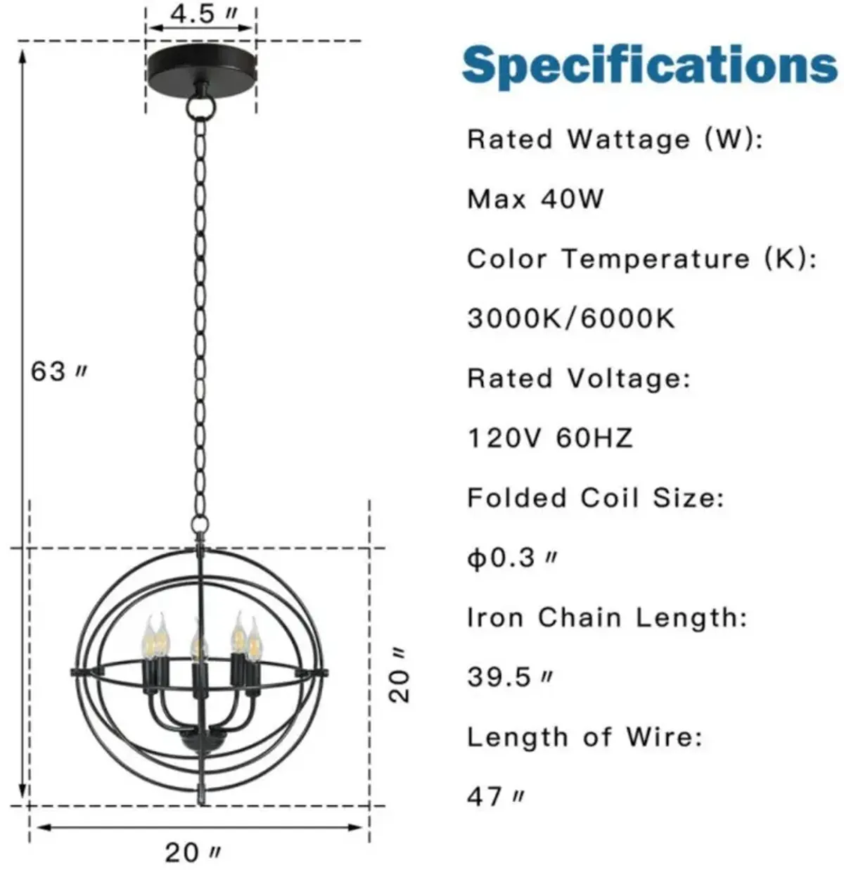 Hivvago 20 Inch 5 Lights Metal Chandelier with Pivoting Interlocking Rings