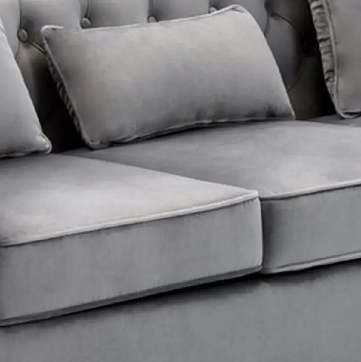 Joni, Chesterfield Design, Deep Button Tufting, Gray Velvet-Benzara