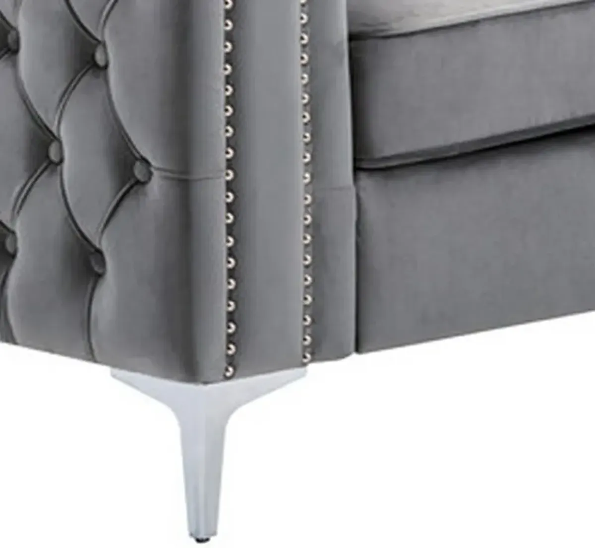 Joni, Chesterfield Design, Deep Button Tufting, Gray Velvet-Benzara