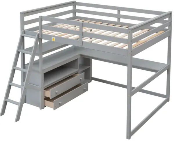 Merax Full Size Loft Bed with Desk and Shelves