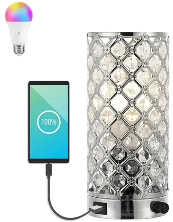 Lucie Mid-Century Modern Iron/Acrylic LED Mini Uplight Table Lamp with USB Charging Port and Smart Bulb