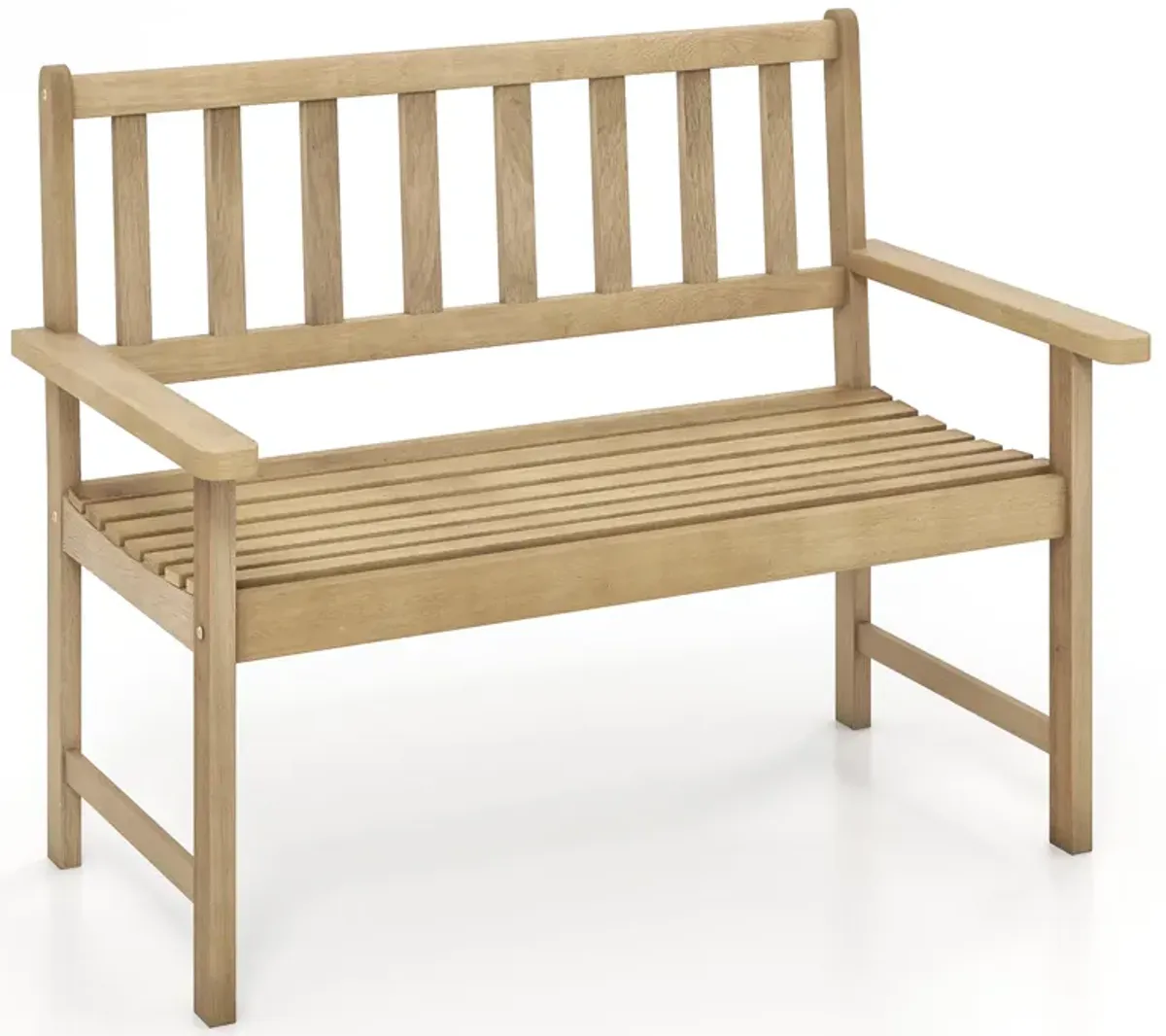 Outdoor Indonesia Teak Wood Garden Bench 2-Person with Backrest and Armrests