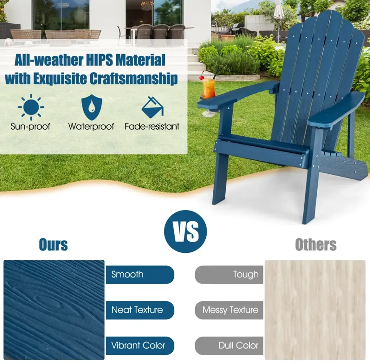 Weather Resistant HIPS Outdoor Adirondack Chair with Cup Holder