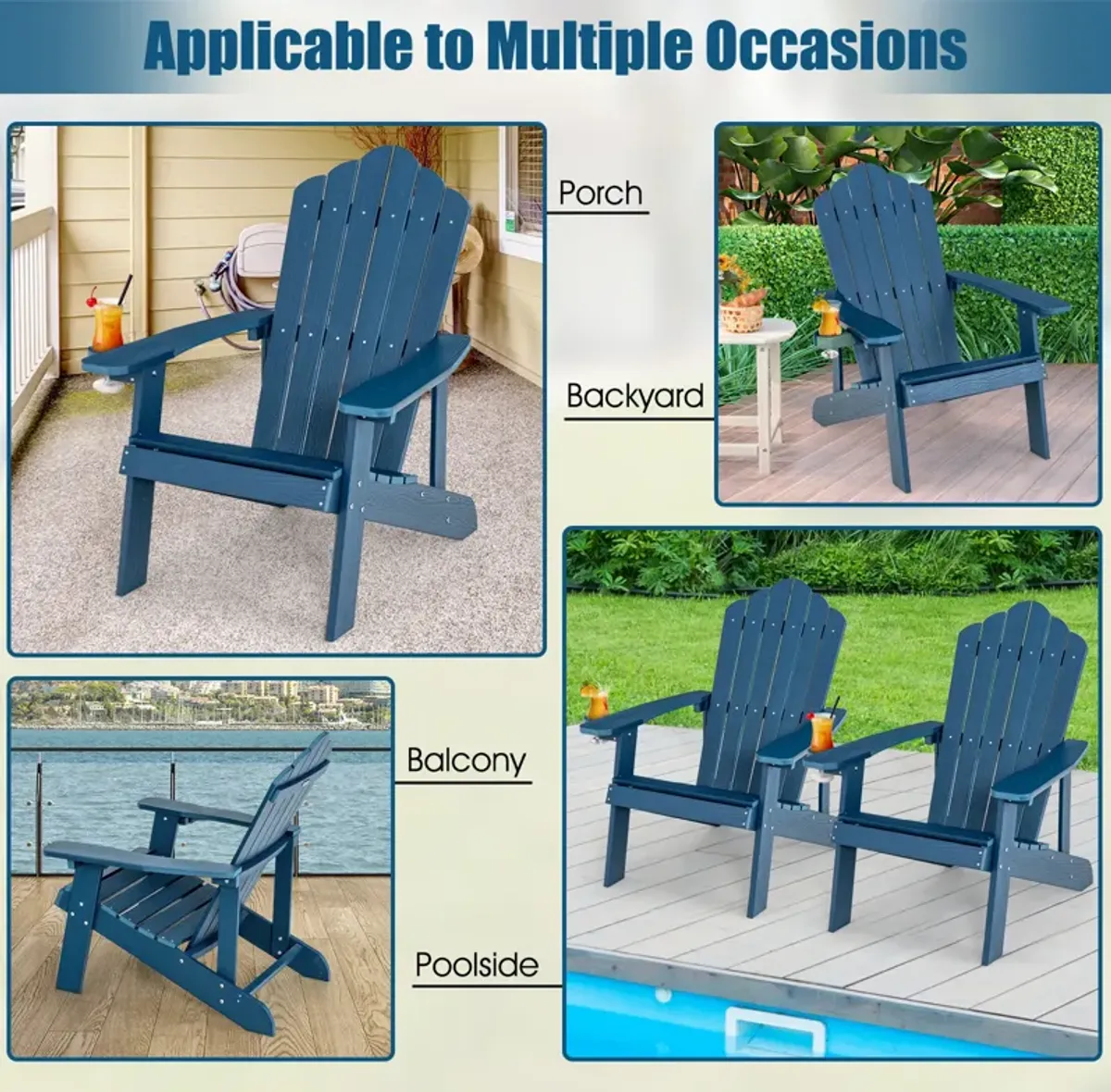 Weather Resistant HIPS Outdoor Adirondack Chair with Cup Holder