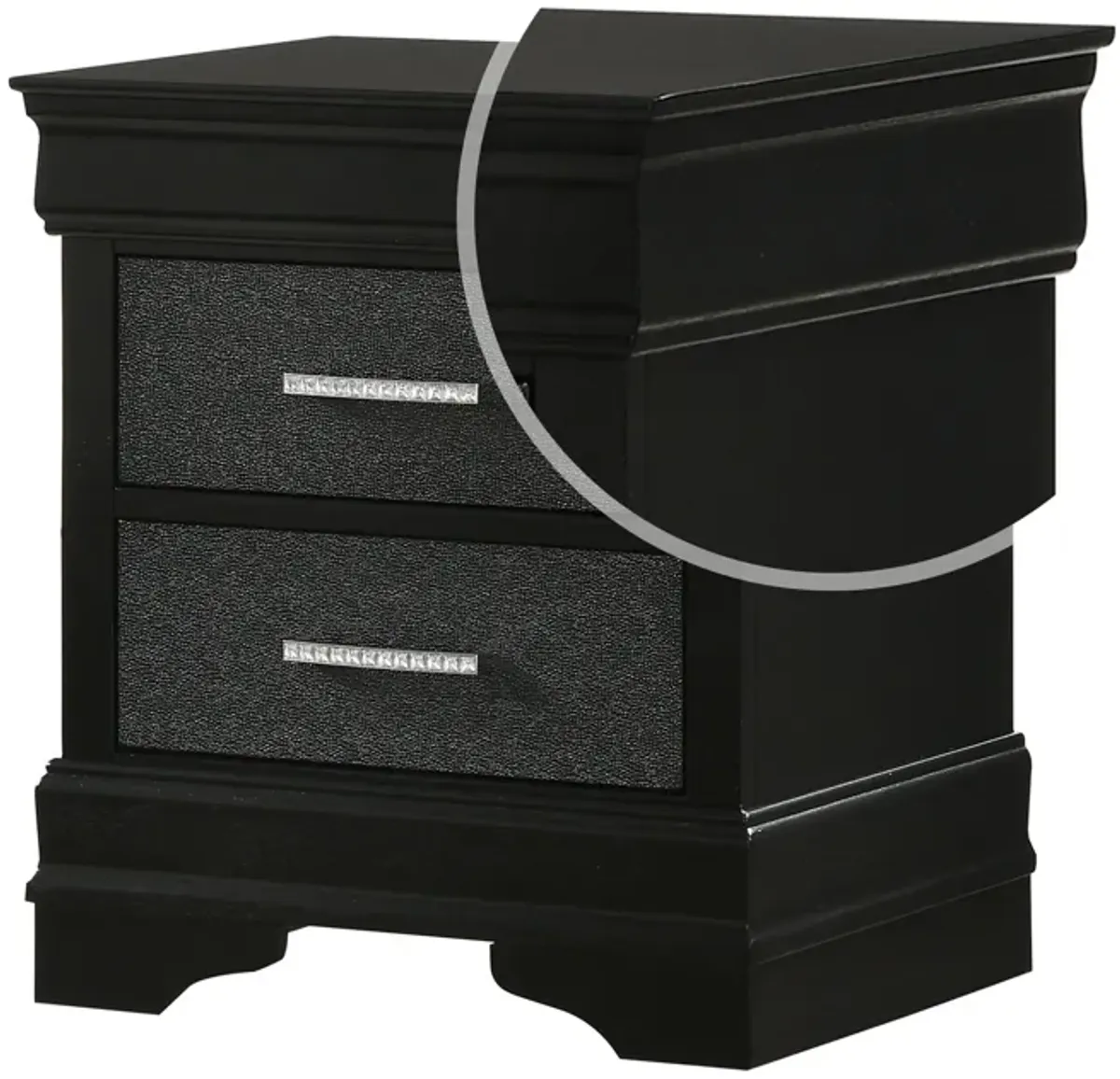 2 Drawer Wooden Nighstand with Horizontal Pull and Studded Accent, Black - Benzara