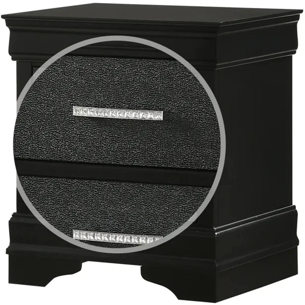 2 Drawer Wooden Nighstand with Horizontal Pull and Studded Accent, Black - Benzara