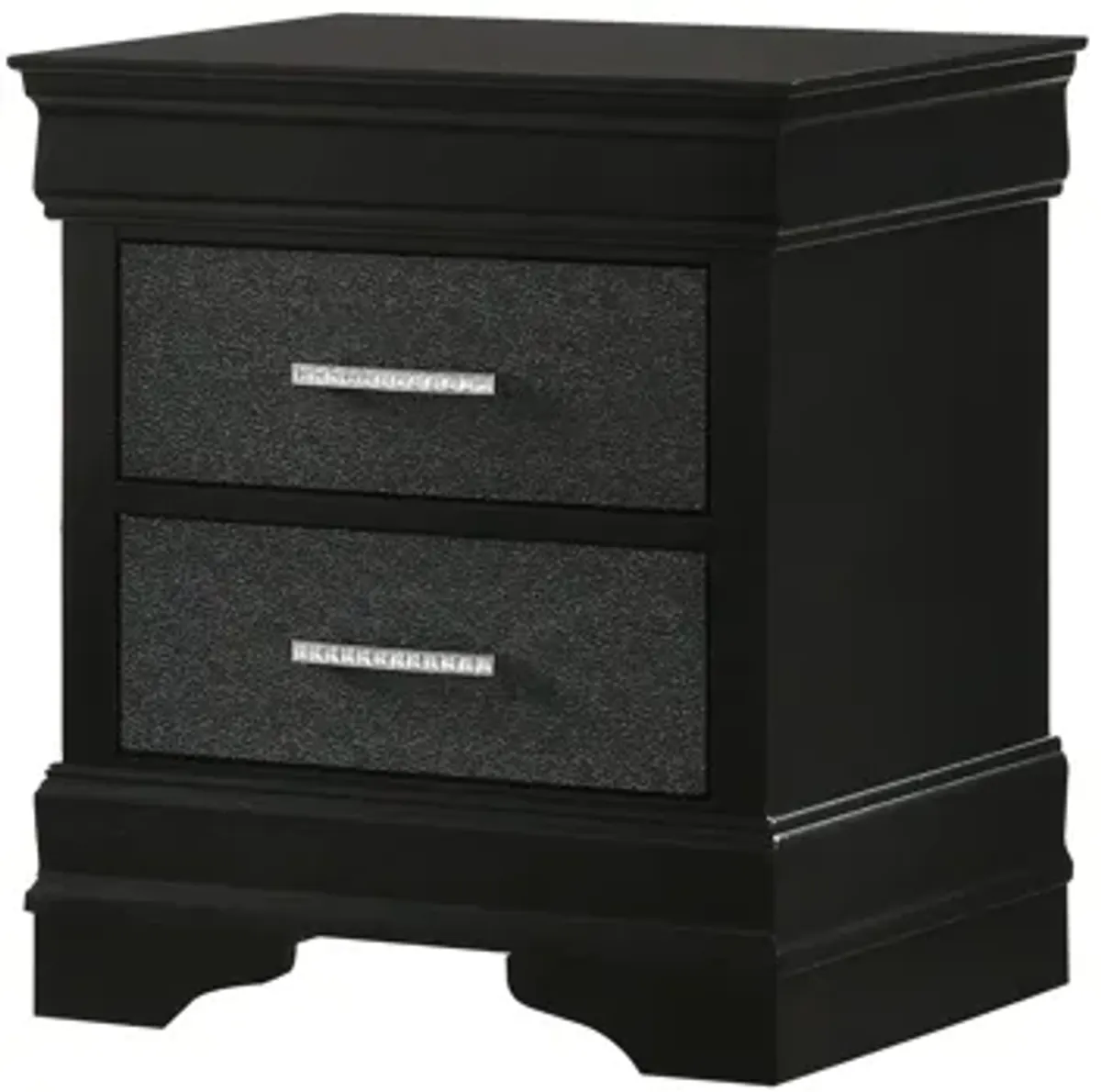 2 Drawer Wooden Nighstand with Horizontal Pull and Studded Accent, Black - Benzara