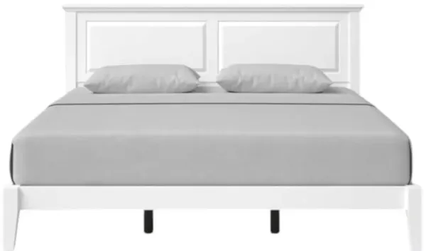 Hivvago King Traditional Solid Oak Wooden Platform Bed Frame with Headboard in White