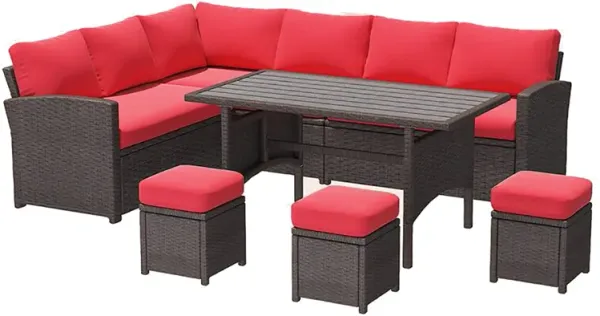 Mondawe 7 Pieces Patio Furniture Set Outdoor Sectional Sofa Conversation Set Brown Rattan Ottomans for Deck Garden Backyard