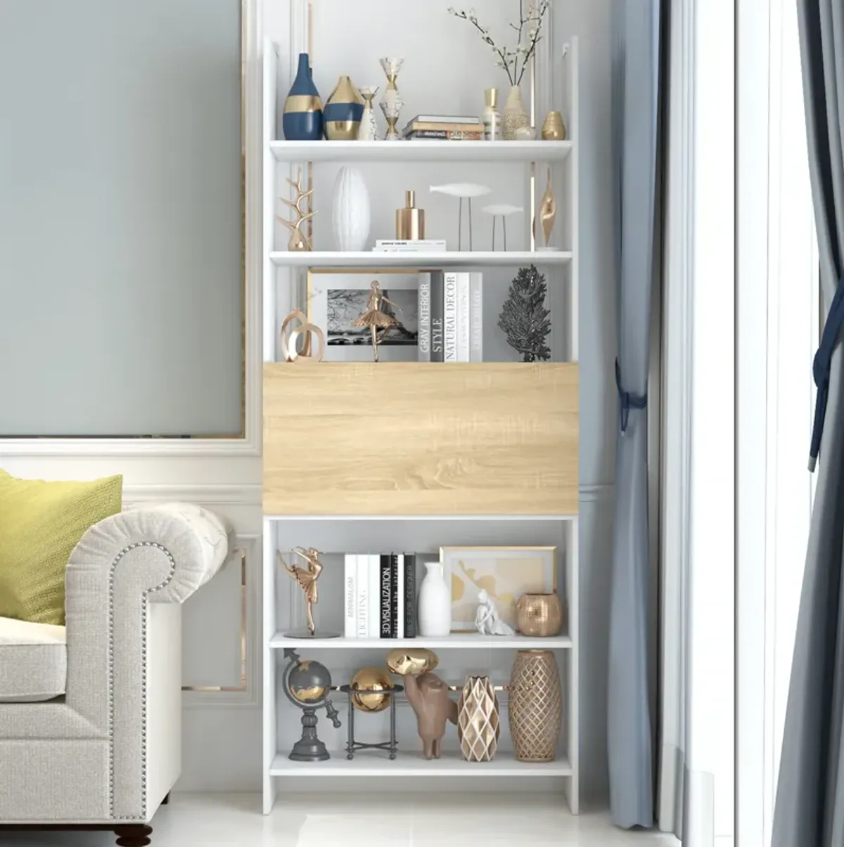 FUFU&GAGA Modern Multi-Tier Bookcase with Spacious Storage, 78'' Tall, (31.5" W x 12.4" D x 78" H), White