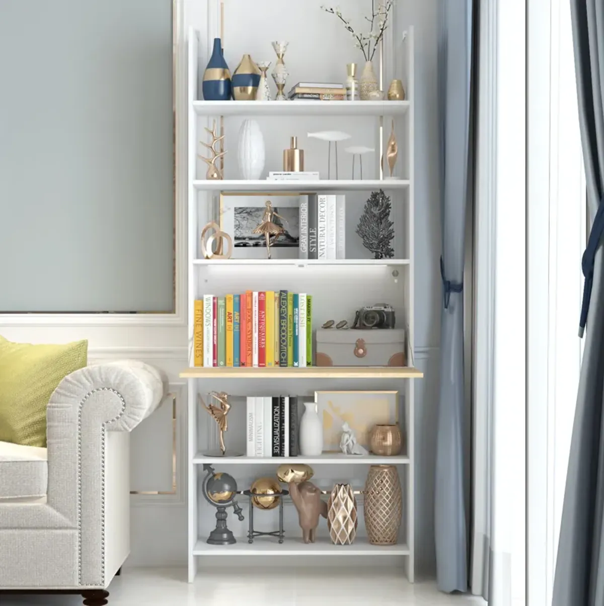 FUFU&GAGA Modern Multi-Tier Bookcase with Spacious Storage, 78'' Tall, (31.5" W x 12.4" D x 78" H), White