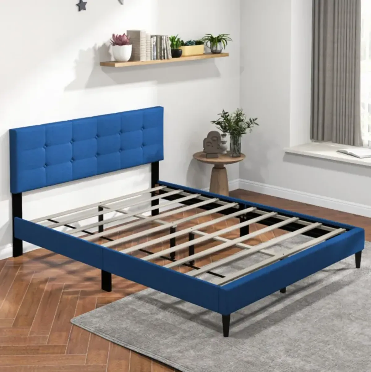 Hivvago Queen Size Upholstered Platform Bed with Button Tufted Headboard