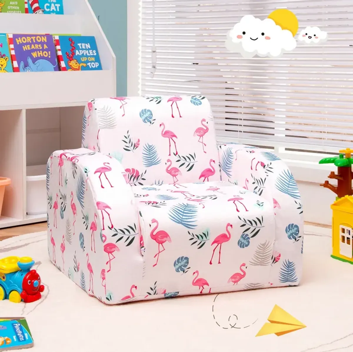 3-in-1 Convertible Kid Sofa Bed Flip-Out Chair Lounger for Toddler - Pink