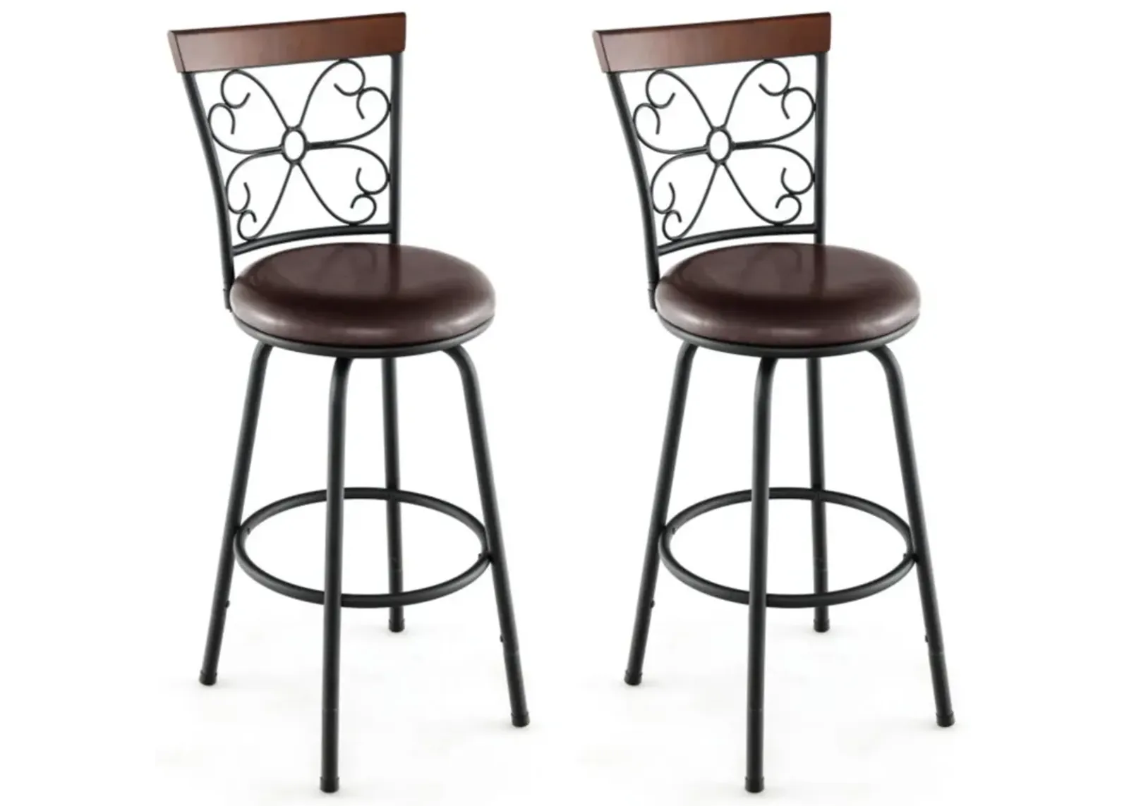 Hivvago 2 Pieces 24-30 Inch Adjustable PU Cushioned Swivel Barstools