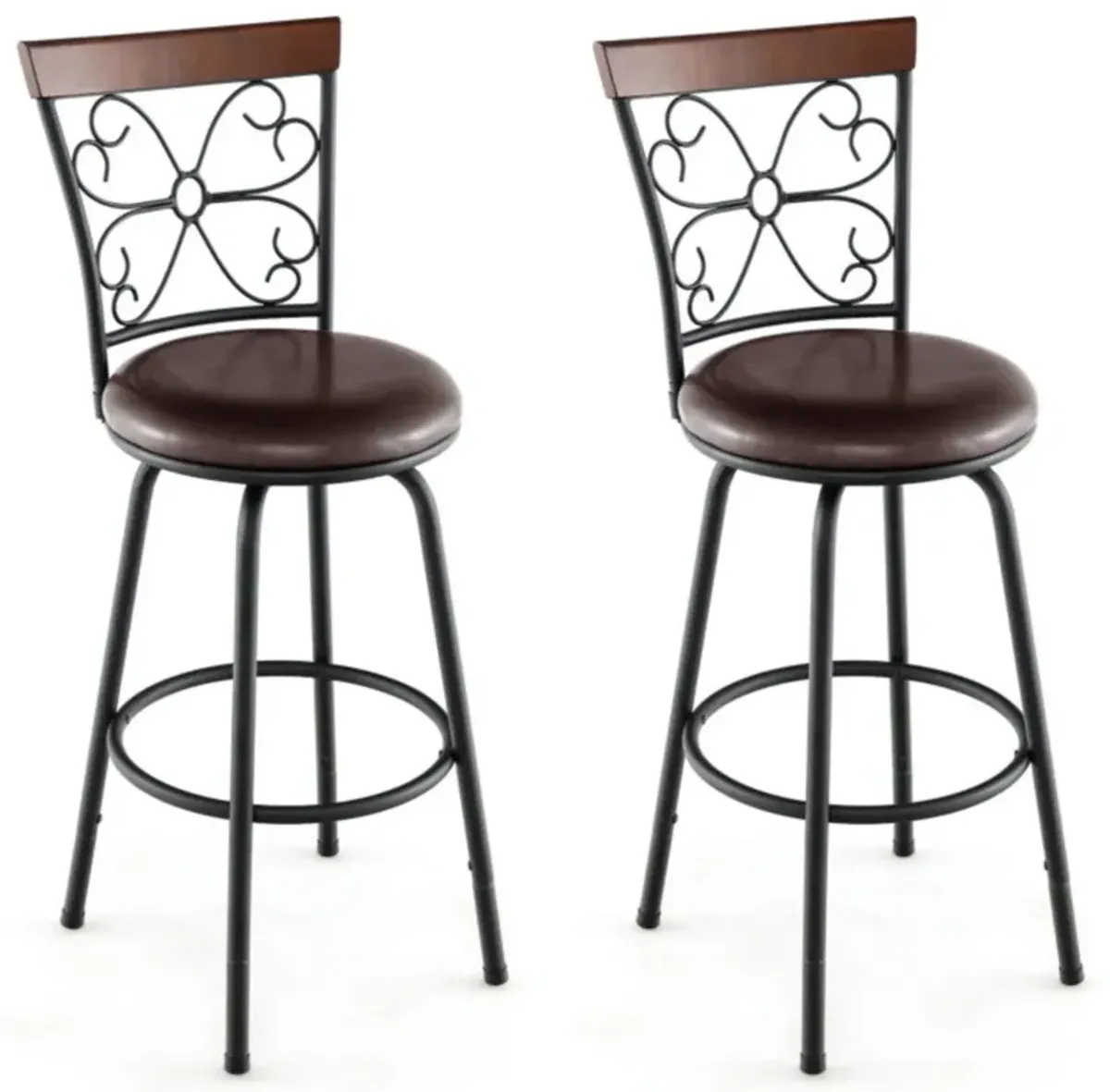 Hivvago 2 Pieces 24-30 Inch Adjustable PU Cushioned Swivel Barstools