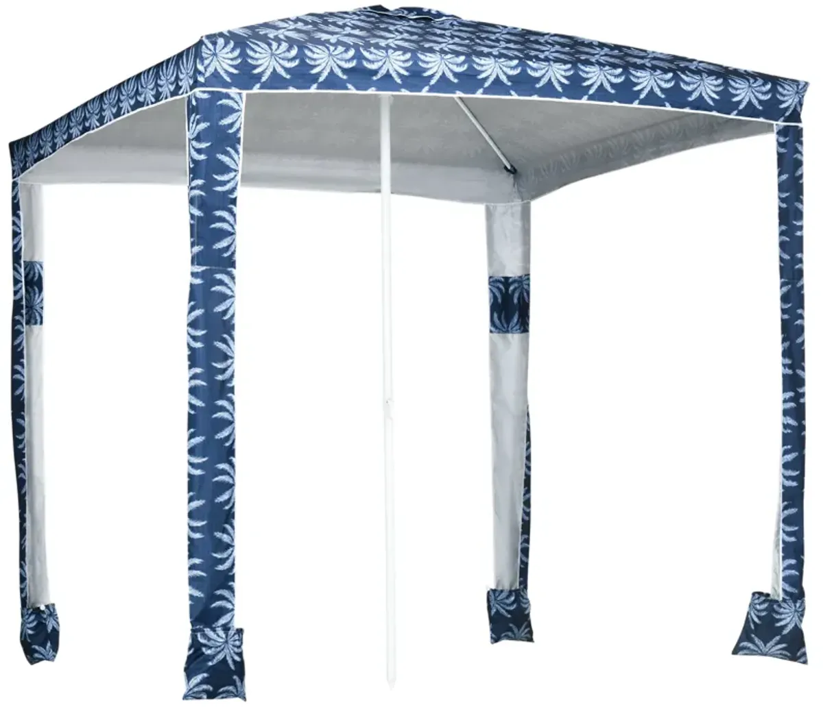 Blue Coconut Palm Cabana: 6.5' Quick Beach Umbrella, UV50+ Sun-Shade with Sandbags