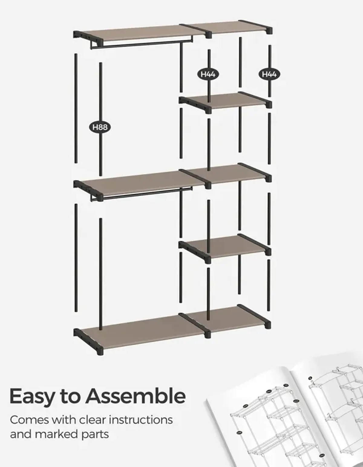 Freestanding Closet Organizer, Portable Wardrobe with Hanging Rods