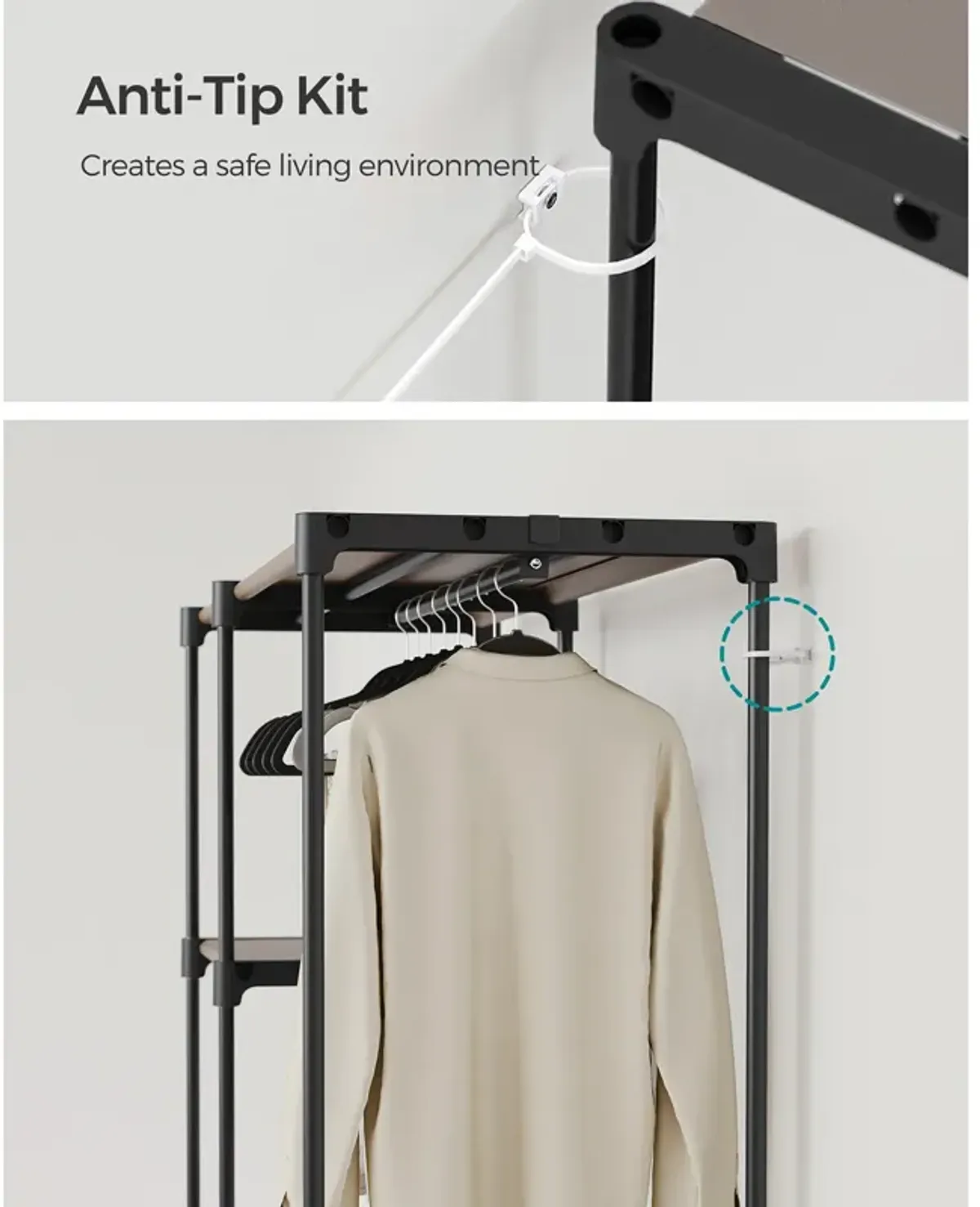 Freestanding Closet Organizer, Portable Wardrobe with Hanging Rods