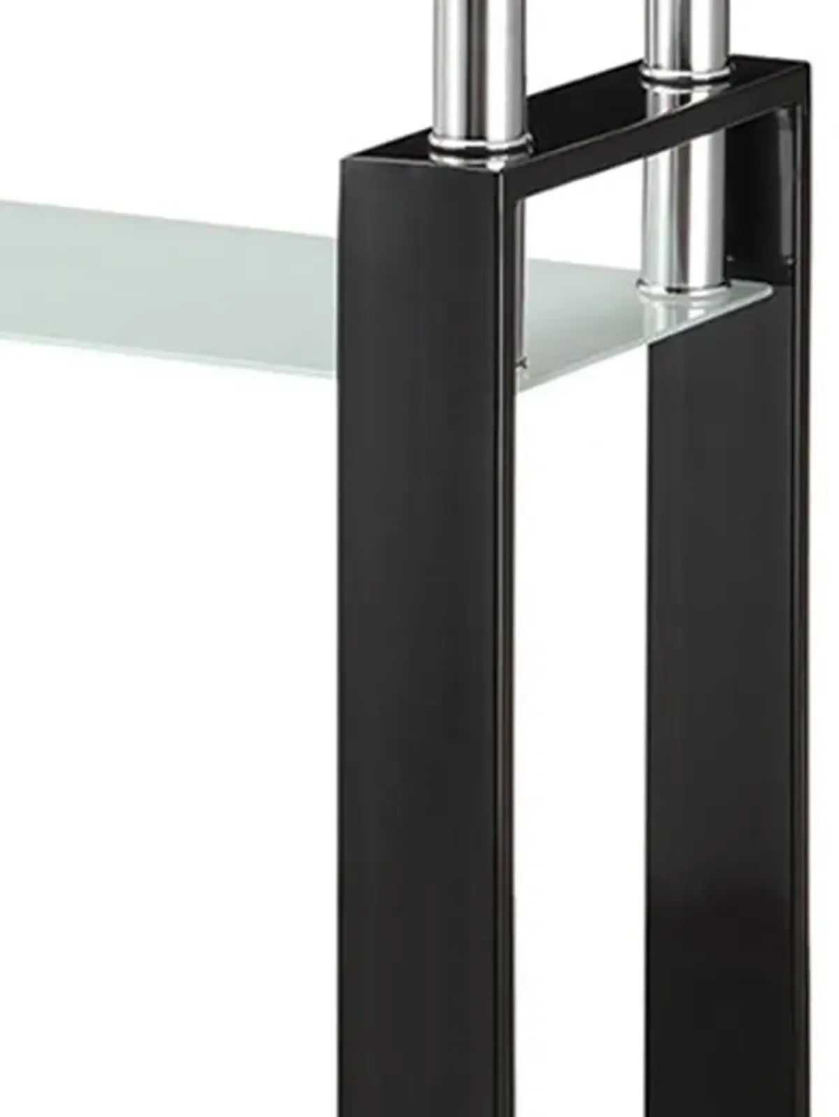 48 Inch Modern Sofa Console Table, Frosted Glass Shelf, Chrome, Black-Benzara