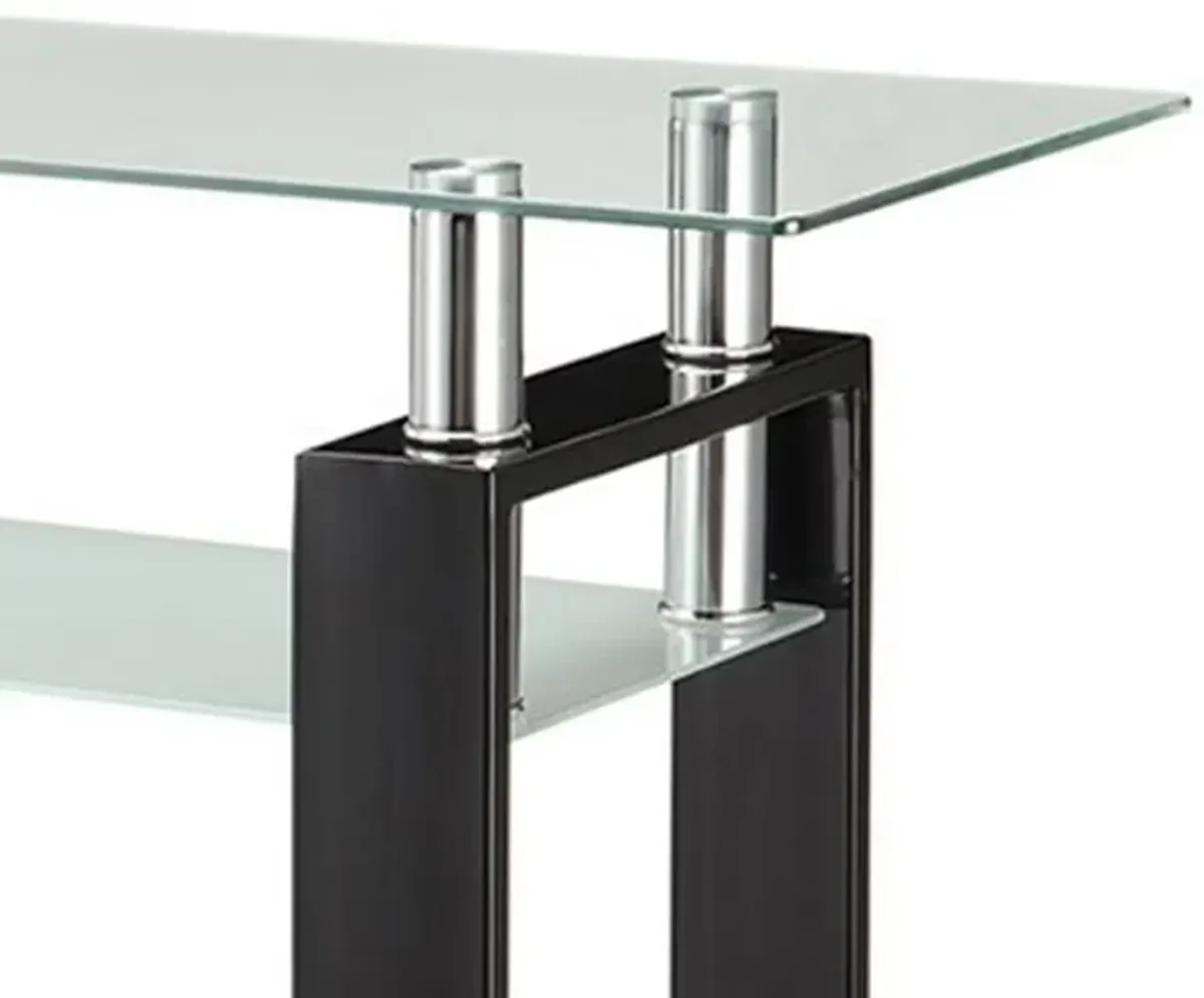 48 Inch Modern Sofa Console Table, Frosted Glass Shelf, Chrome, Black-Benzara