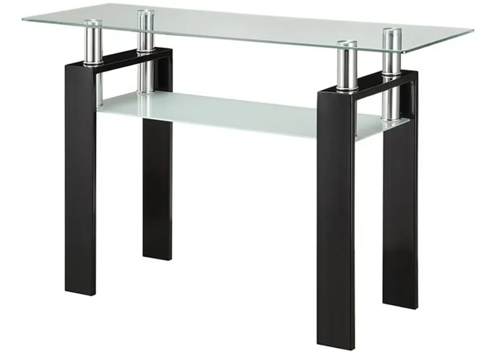 48 Inch Modern Sofa Console Table, Frosted Glass Shelf, Chrome, Black-Benzara