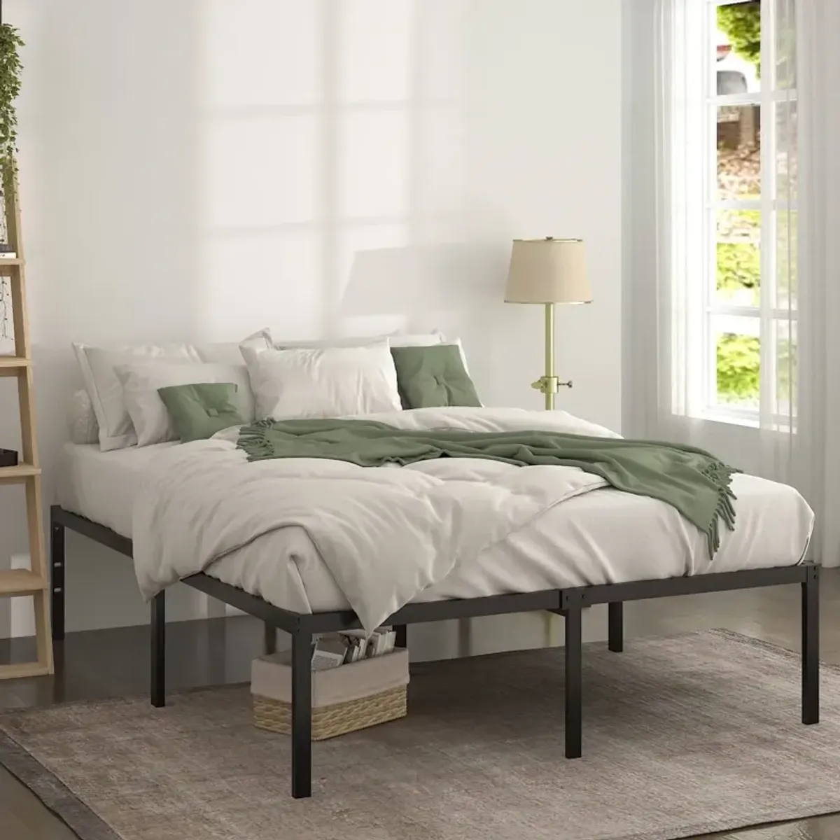 QuikFurn Full 18-inch Metal Platform Bed Frame with Under-Bed Storage Space