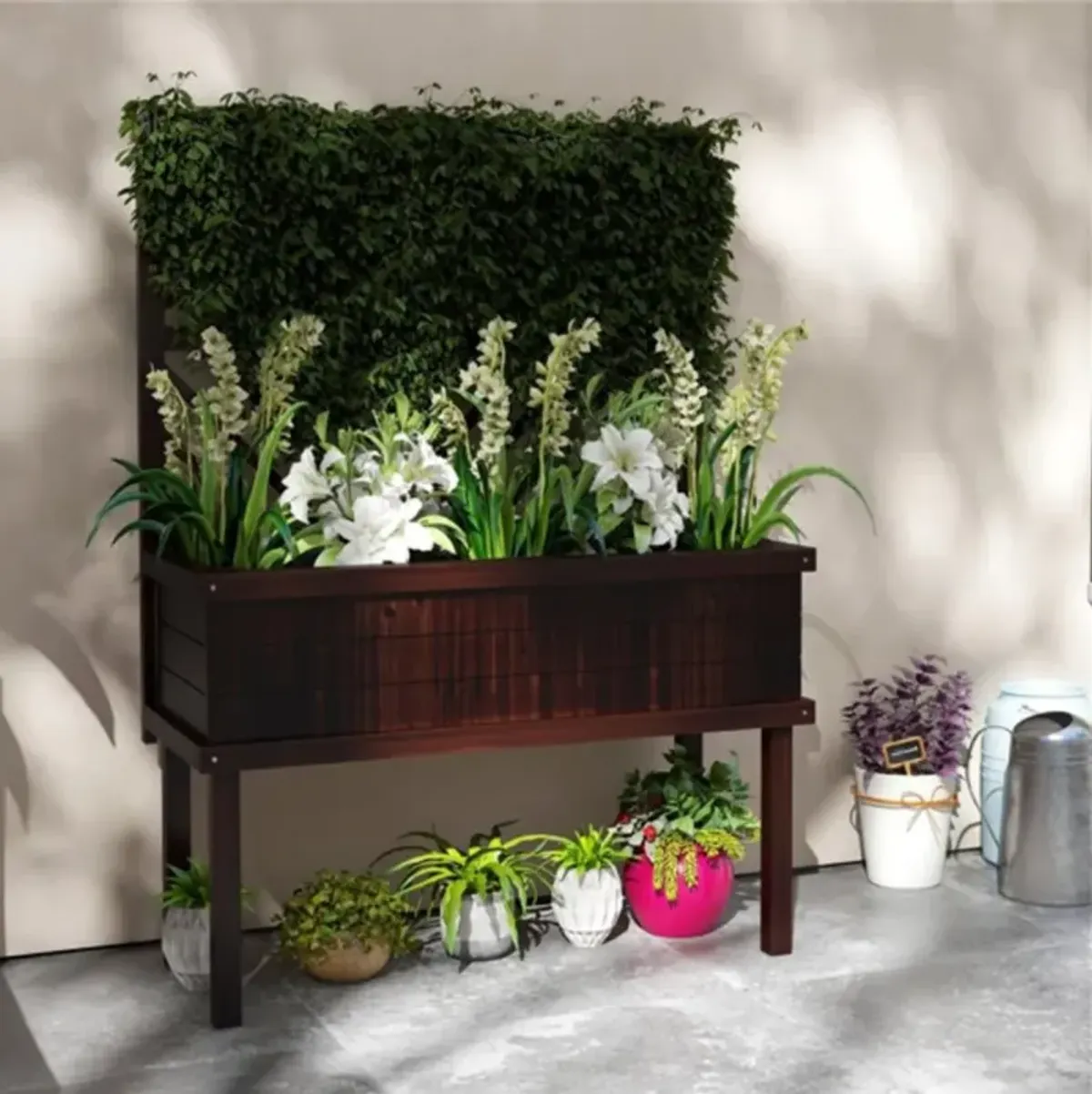 Wooden Flower Shelf & Planter Box for Indoor & Outdoor Plants Garden Display Stand