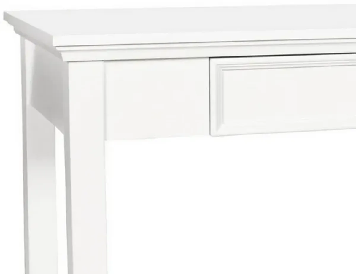 Single Drawer Wooden Desk with Metal Ring Pull and Tapered Legs, White-Benzara