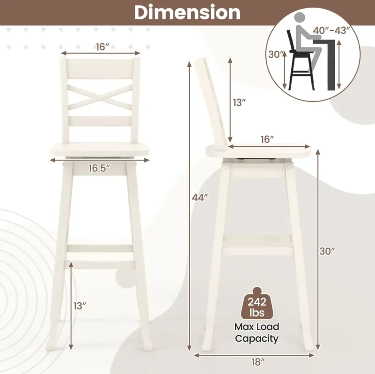 Swivel 30-Inch Bar Height Stool Set of 2 with Footrest