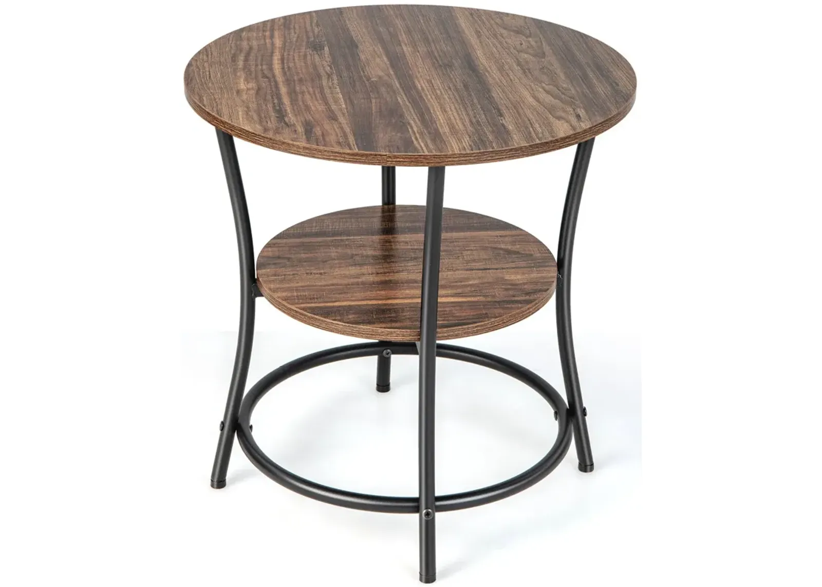 2-Tier Round End Table with Open Storage Shelf and Sturdy Metal Frame