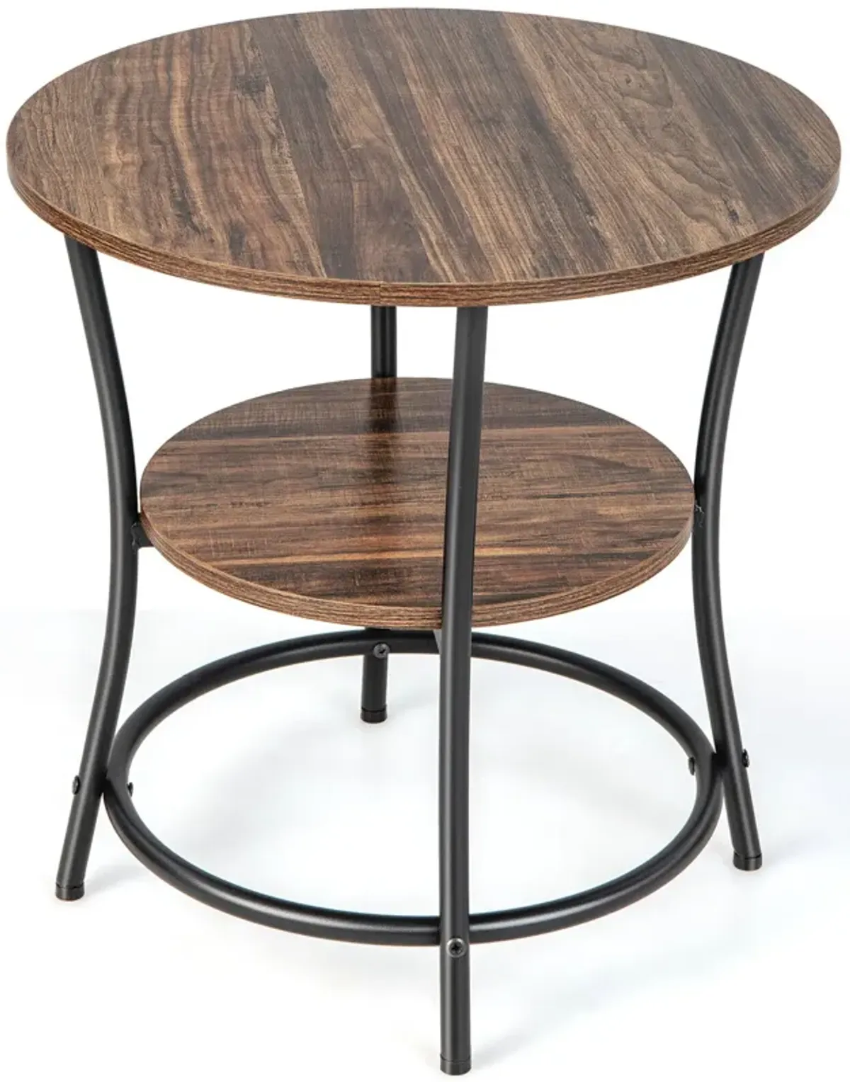 2-Tier Round End Table with Open Storage Shelf and Sturdy Metal Frame