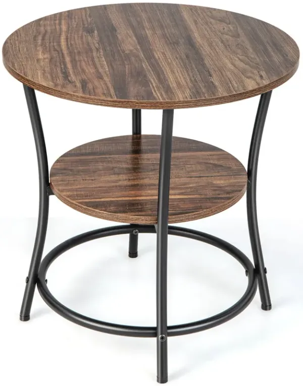 2-Tier Round End Table with Open Storage Shelf and Sturdy Metal Frame